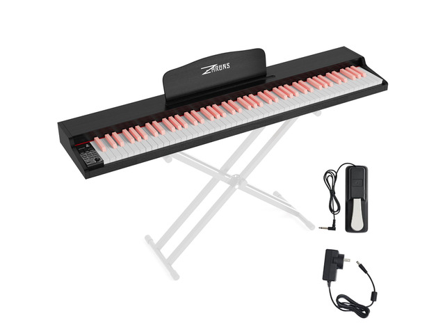 88 Key Weighted Keyboard Piano with Sustain Pedal, Power Adapter & Sheet Music Stand - Home Digital Piano, Black Pink (Keyboard Only)