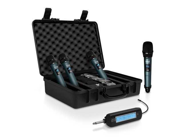 Portable UHF Band Receiver System, 4 Channel Wireless Microphone System Independent Channel Controls, RF Signal LCD Indicator, Digital Audio...