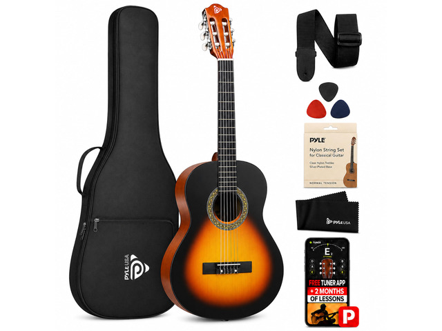 Beginner Acoustic Guitar Kit, 1/4 Junior Size All Wood Instrument for Kids, Adults, 30' Sunburst Teardrop Matte