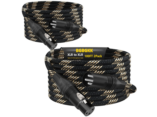Braided XLR Cables 100ft 2 Pack, XLR Microphone Cable, 3-pin Professional Male to Female Balanced Mic Cable, X LR Speaker Cable for Microphone...