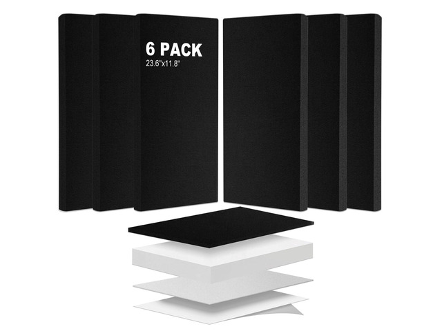 6PCS Fiberglass Acoustic Panels, Black, 23.6'x11.8'x2' Thick Self-Adhesive, Sound Proof for Walls, Sound Absorbing, Recording Studio Acoustical...