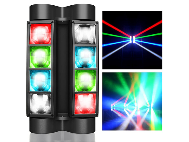 8x3W Spider Moving Head DJ Light,RGBW Stage Disco Light-1 Pack 8x3W RGBW LEDs, DMX512/Auto/Sound/Master-Slave, Mini Moving Head Light For Party,...