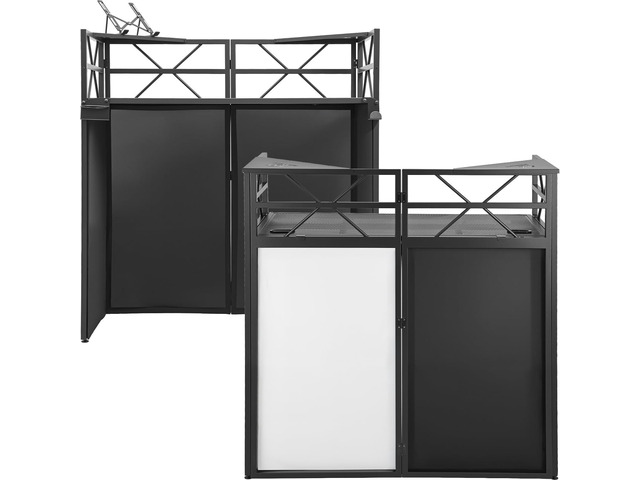 DJ Booth - Adjustable Height (33inch / 37.8inch), Portable DJ Table Stand with Carry Bag, Black & White Blackout Cloth, Foldable DJ Facade Booth...