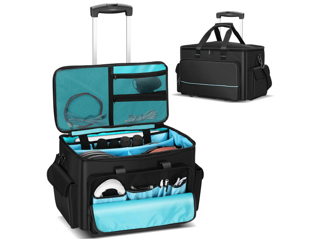 DJ Cable Bag, Rolling DJ Cable Bag with Detachable Trolley & Dividers Large Capacity Gig Bag with Laptop Compartment, Professional Organizer Bag...