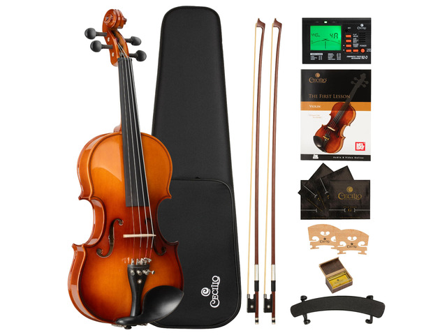 4/4 Violin Set Full Size Fiddle Solidwood Ebony Fitted LEFT-HANDED Violin with D'Addario Prelude Strings Complete Set with Hard Case, Bows,...