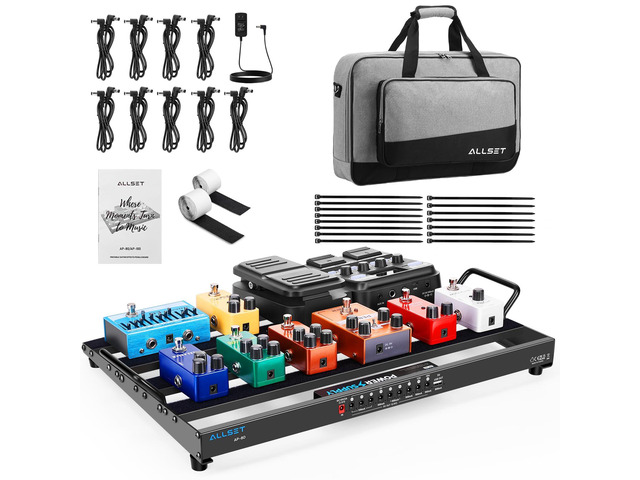 AP-80 Guitar Effects Pedal Board with Built-in High Current Power Supply Noise Reduction Durable Aluminum Case Patch Cables& Portable Gig...