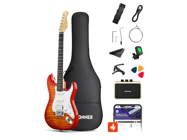 DST-90 Electric Guitar, 39' Full Size Beginner Electric Guitar Kit with Amp, HSS Pickup, Gig Bag, Tuner, Capo, Strap, Strings, Cable, Picks, Icetea...