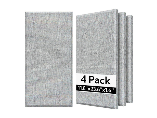 Fiberglass Acoustic Wall Panels 4 Pack, 11.8'' x 23.6'' Sound Panels, Fabric Wrapped Sound Proof Panels for Walls (Light Gray)