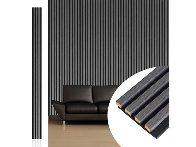 Wood Wall Panels, 9 Feet Acoustic Slat Wall Panels for Interior Wall Decor and Noise Reduction, Decorative Slat Wall Paneling, Dark Gray Oak, 6-Piece