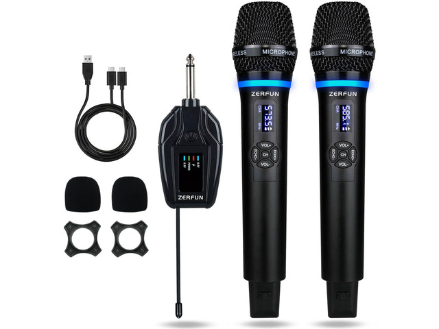 Dual Wireless Microphones Rechargeable, UHF Metal Wireless Mic System Cordless Microphone Professional with Echo VOL Channel Control for Karaoke...
