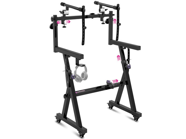 Dual Piano Keyboard Stand w/ Wheels and 2nd Tier - Rolling Z Style Adjustable, Portable 2 Tier Heavy Duty Music Stand for Synths and Electric...