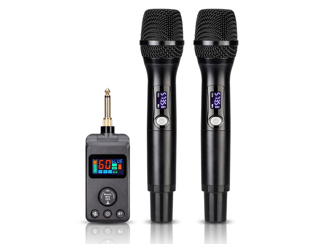 Microphone, Rechargeable Dual Microphones Karaoke Cordless Mic with Receiver for Karaoke Singing Speech Church, Compatible with Smartphone Laptop