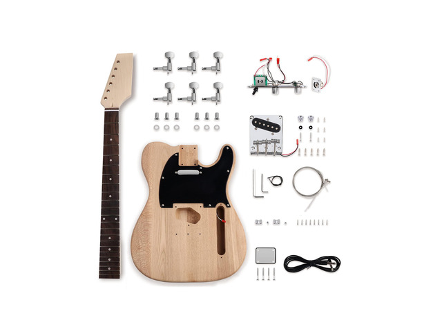 DIY Electric Guitar Kit Beginner Kit Right Handed with Ash Body Hard Maple Neck, Rosewood Fretboard, Chrome Hardware, 6 String, Build Your Own...