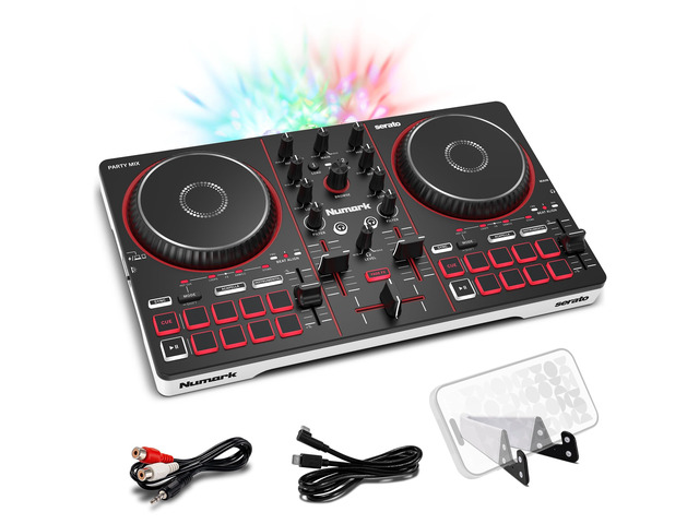 Party Mix III Bluetooth DJ Controller with Built-in Lights Beat Assist, Smart Fader, 16 Pads, 2 Deck DJ Mixer, Stems Control, USB-C, Serato DJ...