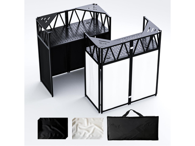 Portable DJ Booth Stand, 40' x 20' x 45' Foldable DJ Table with 8-Piece Black & White Lycra Scrim Facade, 200lbs Capacity Metal Event Booth with...