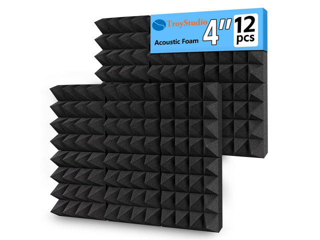 Thick Acoustic Foam Panels, 12 X 12 X 4 Inch 12 Pcs Broadband Sound Absorbing Foam, Dense Soundproof Padding Tile, Recording Studio Foam Absorber,...