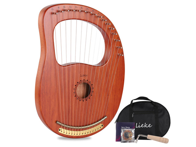 Lyre Harp 16 Strings with Bag Tuning Wrench,Metal Strings,Mahogany Body and Copper Saddle,Professional Lyre Harp instrument Gift for Beginner Musician