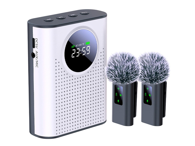 S67 Voice Amplifier Wireless Microphone Dual for Teachers Classroom Rechargeable, Mini Lavalier Lapel Mic, Portable Speaker PA System with LED...