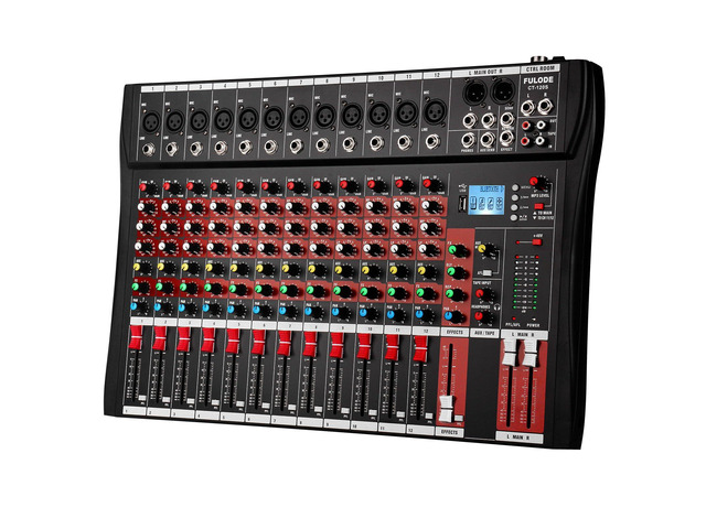 12 Channel Mixer Audio Console, CT-120S Professional Music Mixer DJ Mixing Board with Reverb Bluetooth MP3 Player 48V Phantom Power Supply USB...
