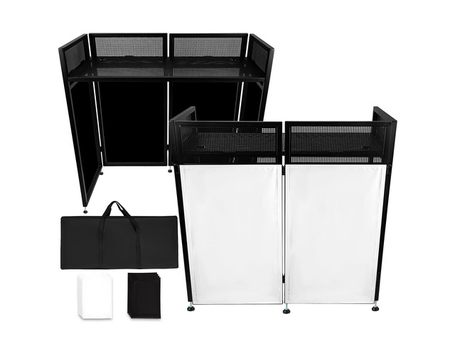 DJ Booth Table Station 48'x24'x44',Larger DJ Facade Booth Black & White Scrims, Detachable 48'x24' DJ Table, Carrying Bag, Foldable Metal Frame...