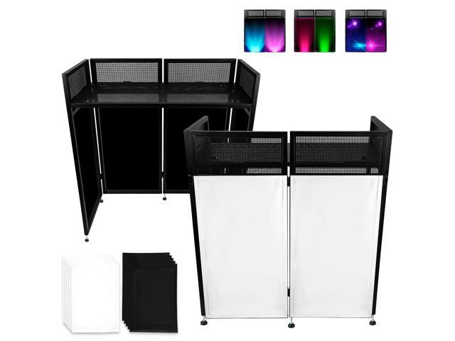 DJ Booth Table Station 44'x42'x21', DJ Facade Booth Black & White Scrims, Detachable 40'x20' DJ Table, Carrying Bag, Foldable Metal Frame DJ...