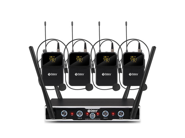 Audio Pro DU4004 UHF 4 Channel Wireless Microphone System with Lavalier Headset Mics, Ideal for Meeting Church Speech (4 Bodypack)