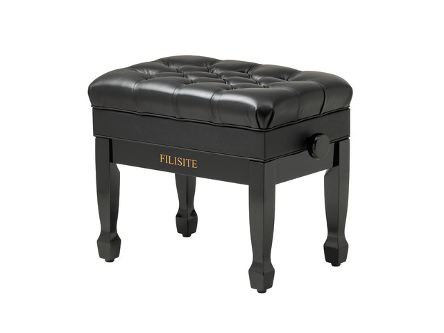 Genuine Leather Adjustable Piano Bench with Storage Compartment, Heavy Duty Solid Wooden Keyboard Stool with Padded Cushion Seat (Black)