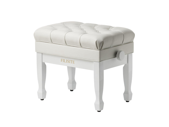 Genuine Leather Adjustable Piano Bench with Padded Cushion Seat Heavy Duty Wooden XHJ-7G (White)