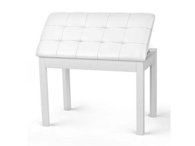 Duet Piano Bench Wooden Keyboard Bench with Storage Compartment, 29'' White Piano Chair Seat with Padded Cushion