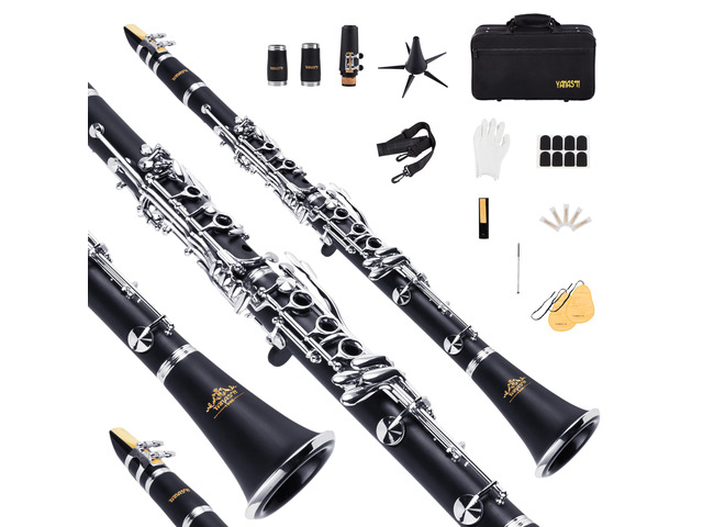 YANASON Bb clarinet for beginners, Bb nickel-plated 17-keys clarinet, suitable for students, professionals, school bands with Hard Foam Case