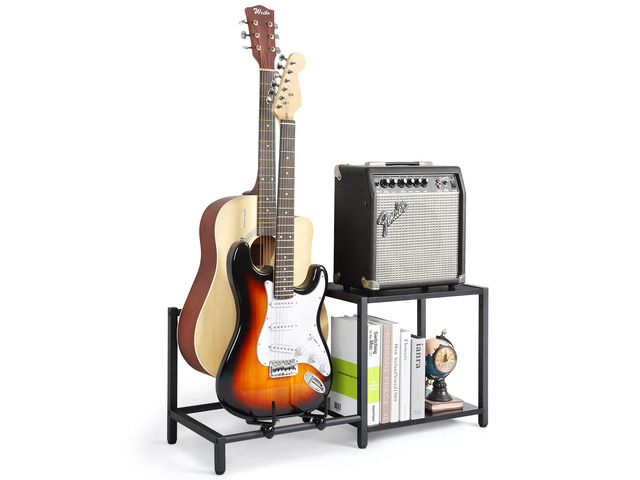 Guitar Stand, 2-Tier Guitar Stands Floor with Guitar Amp Stand, Guitar Rack for Multiple Guitars and Guitar Accessories, Adjustable Guitar Holder,...