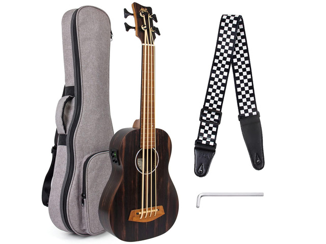 Electric Bass Ukulele, Baritone Fretless Ukelele Bass Uke 30 inch Ebony African Blackwood Professional E-A-D-G with Gig Bag Strap for Beginner...