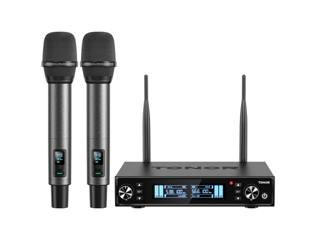 Wireless Microphones, UHF Rechargeable Cordless Karaoke Mics with Box Receiver, 2x100 Channel Dynamic Microfonos Inalambricos Professional with...