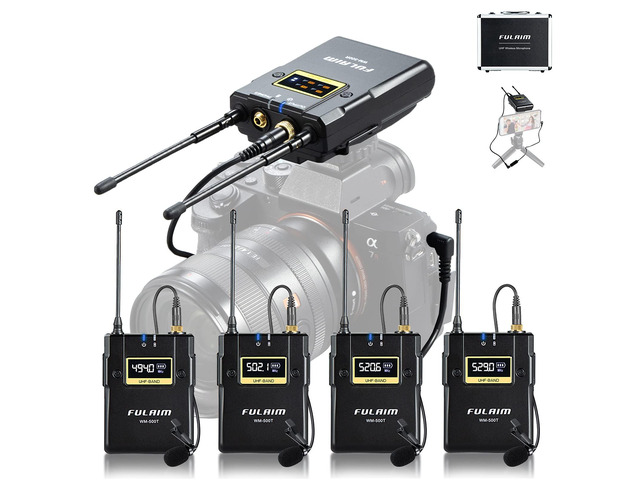 WM500 UHF Wireless Lavalier Microphone System, 16-Channel Lavalier Lapel Mic with Rechargeable Transmitter and Receiver for Recording YouTube,...