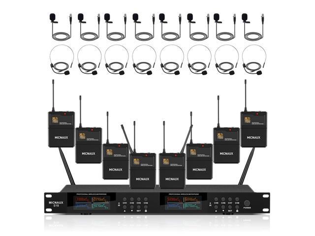 Lapel Wireless Microphone System with Headset & Lavalier Mics, Pro 8 Channel UHF Mics Set with Bodypack Transmitter & Metal Receiver, 200...