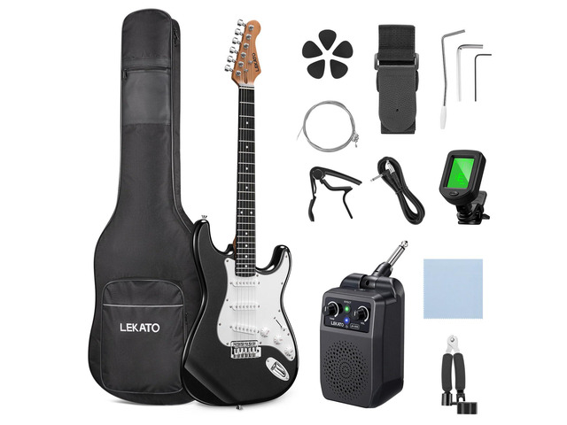 Beginner Electric Guitar Kit 39 Inch Full Size Solid Body Guitar SSS for Starter Roasted Maple Neck Stainless Steel Frets, 5w Plug-in Amp, Bag,...