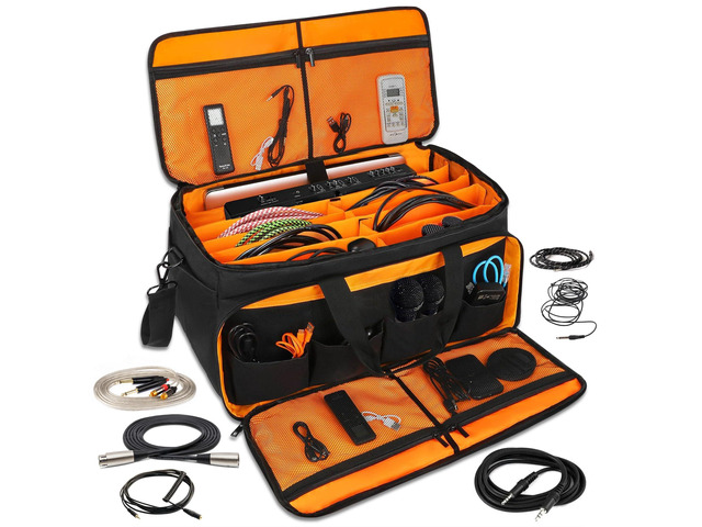 Cable Bag Organizer & DJ Bag for Musicians: Heavy Duty Gig Bag with 17' Laptop Sleeve, Dividers for DJ Accessories, Gear & Cable Storage for...