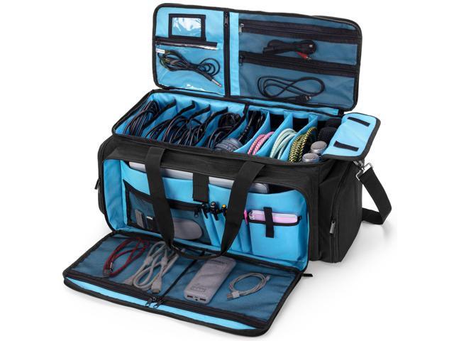 Large DJ Gig Bag with Padded Bottom & Detachable Dividers Travel Cable File Case, DJ Gear Storage Organizer for Microphones, 14' Laptop, Sound...