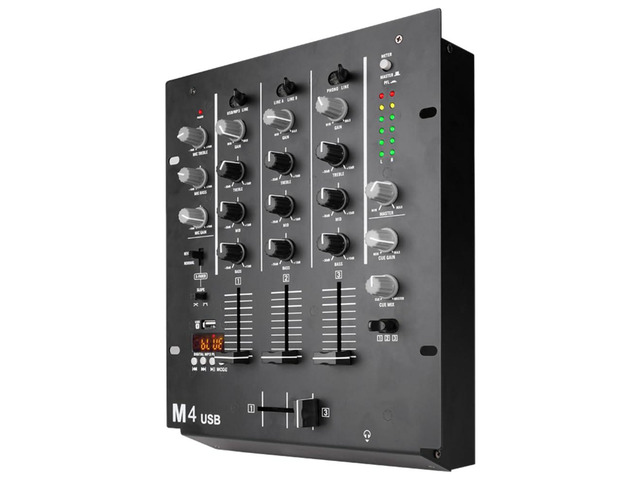 DJ-M4 Black 4-Channel Aduio Mixer, Bluetooth & USB Audio Mixer with Crossfader, 3-Band EQ, Gain Control, and Cue Monitor Function - Professional...