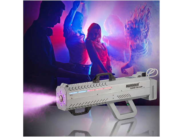 1500W Handheld Fog Cannon 7-Color LED Timer Smoke Gun 20-26ft Fog Range, Dual Use Handheld/Stand Design, Shoulder Strap, for Halloween, Weddings,...