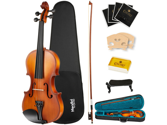 3/4 Violin Set For Beginners - Hand Carved Acoustic Violins Kit - Fiddle Solid Wood Kit with Hard Case, Bow, Rosin, Shoulder Rest, Bridge and Extra...