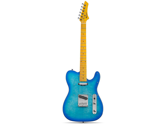 TL Style Electric Guitar with Flame Maple Top - High Gloss Mahogany Body and Hard Maple Neck - High Transparent Acrylic Pickguard (Transparent Blue...