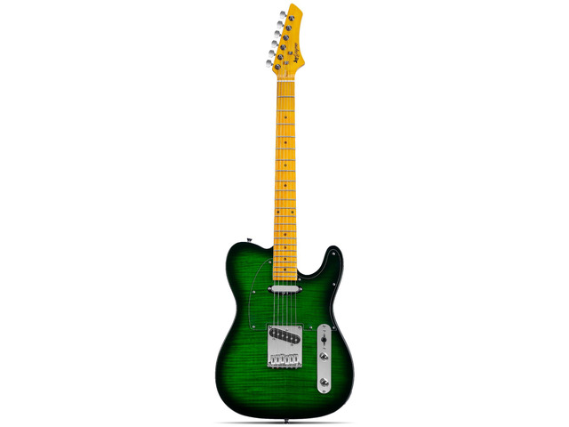 TL Style Electric Guitar with Flame Maple Top - High Gloss Mahogany Body and Hard Maple Neck - High Transparent Acrylic Pickguard (Transparent Green)