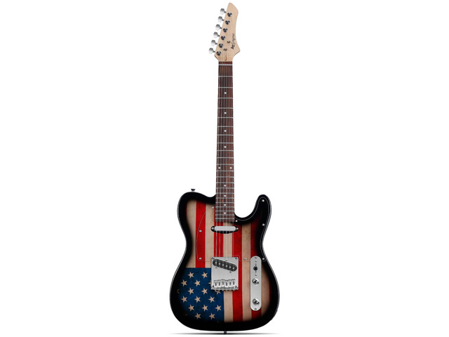 TL Style Electric Guitar with US Flag Design - High Gloss Mahogany Body and Hard Maple Neck - High Transparent Acrylic Pickguard (US Flag)
