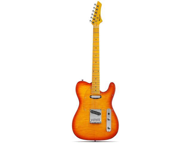 TL Style Electric Guitar with Flame Maple Top - High Gloss Mahogany Body and Hard Maple Neck - High Transparent Acrylic Pickguard (Transparent...