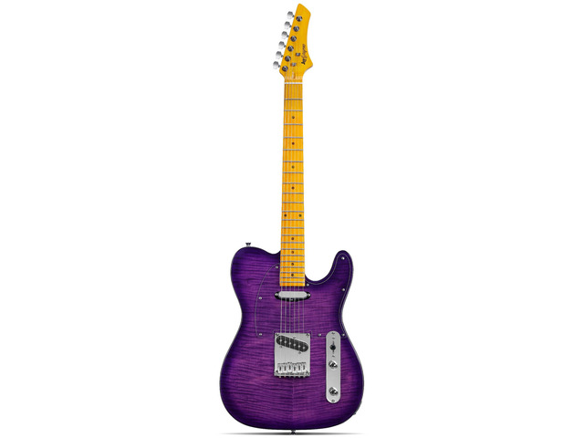 TL Style Electric Guitar with Flame Maple Top - High Gloss Mahogany Body and Hard Maple Neck - High Transparent Acrylic Pickguard (Transparent Purple)