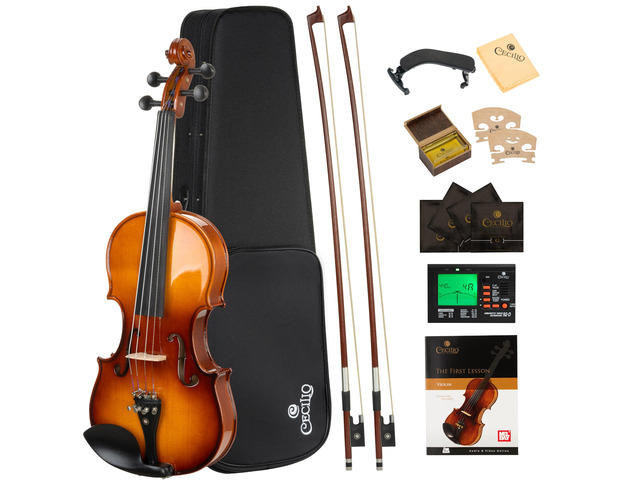 1/2 Violin Solidwood Violin with Hard Case, Bow, Rosin, Tuner, Shoulder Rest & Lesson Book Ideal for Beginners