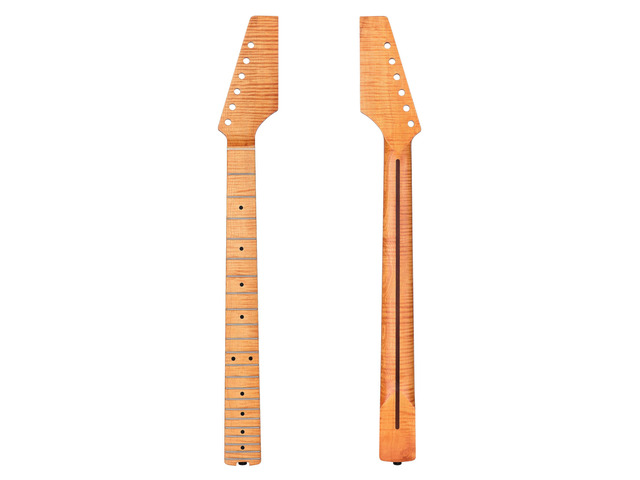 Electric Guitar Neck, 12'-16' Compound Radius, One-Piece Flame Canadian Hard Maple, 22 Stainless Steel Frets (2.4x1.4mm), Oiled Bone Nut 42mm,...