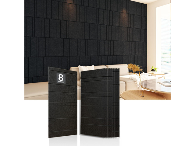 Acoustic Wall Panels 8 Pack 31.75'x15.75' Thick Black Striped Groove Sound Proof Panels for Walls, Decorative High-Density Soundproofing Panels...