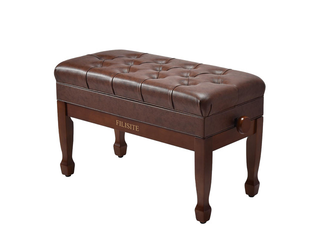 Adjustable Duet Piano Bench with Storage, Heavy Duty Solid Wood Double Piano Stool Keyboard Bench Seat with PU Leather Padded Cushion (Wood)